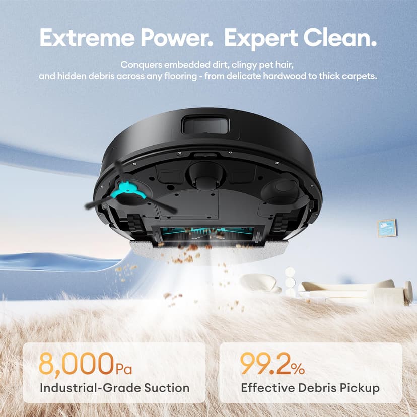 Ultenic T20 Pro Self Emptying Robot Vacuum Cleaner with Mop 8000Pa, 180 Mins Runtime, LiDAR Navigation, Up to 10 Weeks of Hands Free Cleaning Robot Vacuum for Pet Hair, Carpet, All Floors - 2