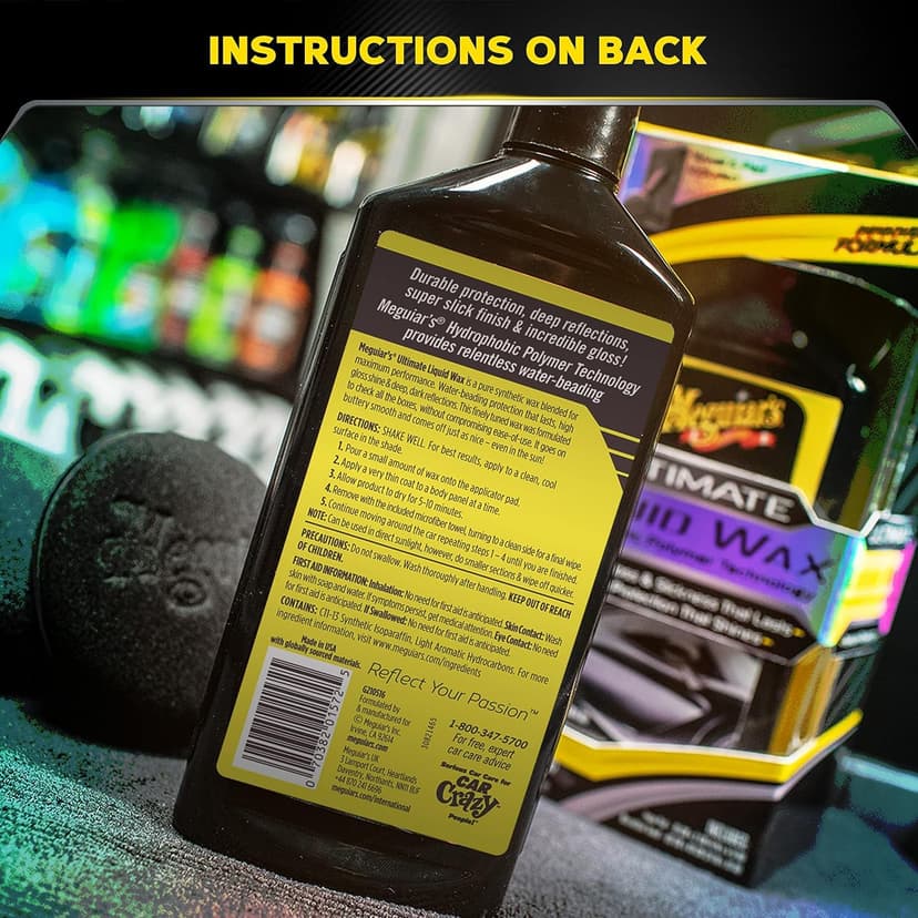 Meguiar's Ultimate Liquid Wax 473ml, Improved Liquid Car Wax Formula for Durable Protection that Shines, Premium Towel and Applicator Pad Car Accessories Included - G210516EU - 7