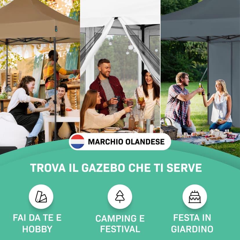 VONROC Tente Easy-Up - 3x3 m – Pliante - Design Modulaire : Auvent, Tonelle, Chapiteau, Marchés Saisons – Pliable – Imperméable – Cadre en Acier - Protection UV 50+ - Blanc - Sac de Rangement Inclus - 7