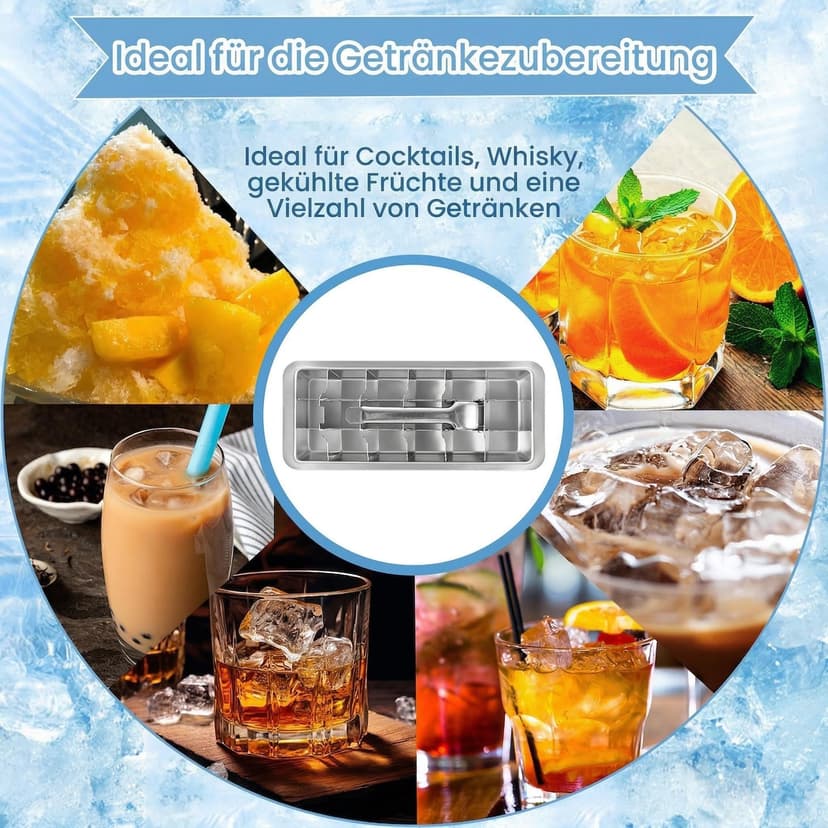 Ice Cube Tray, Stainless Steel, 18 Slots, Ice Cube Tray with Handle, Effortless Removal, Large Metal Ice Cube, Ice Cube Tray for Drinks, Whisky, Gin, Rum - 6