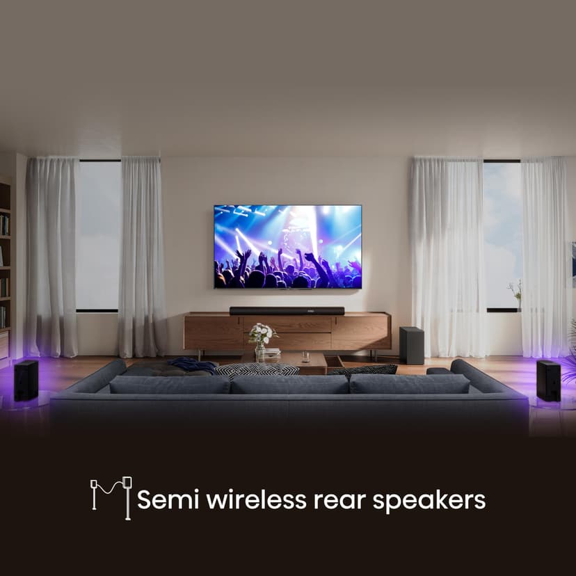 Hisense AX5100Q, 5.1 CH Soundbar,Hi-Concerto,Dolby Atmos, DTS:X, Semi wireless rear surround speakers,6.5" wireless subwoofer, EzPlay - 9