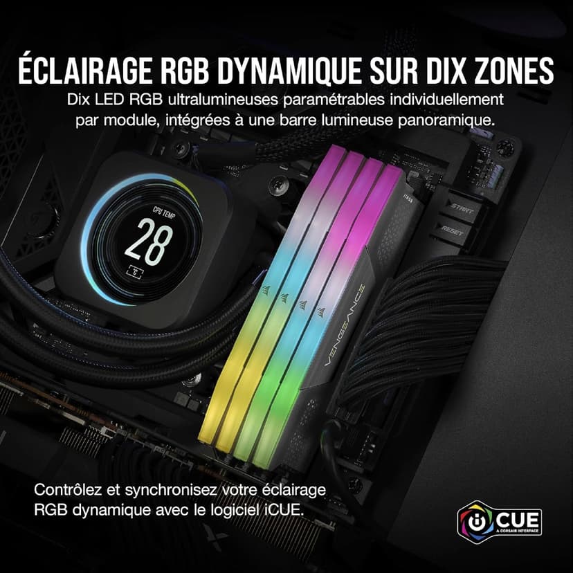 CORSAIR VENGEANCE RGB DDR5 32Go (2x16Go) DDR5 6000MHz CL30 AMD EXPO Intel XMP iCUE Mémoire Informatique Compatible - Gris (CMH32GX5M2B6000Z30K) - 4