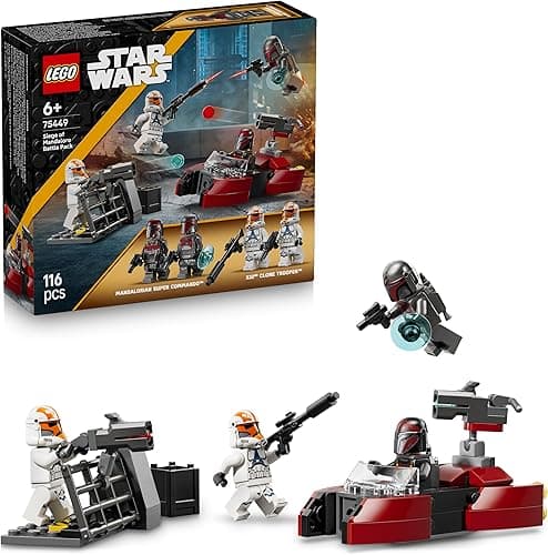 LEGO Star Wars 75449 Pack de Combat Le Siège de Mandalore - Jouet d'action avec Minifigurines de 2 Mandaloriens & 2 Clone Troopers - Speeder & Pistolets Blasters - Cadeau pour Garçon dès 6 Ans & Fans