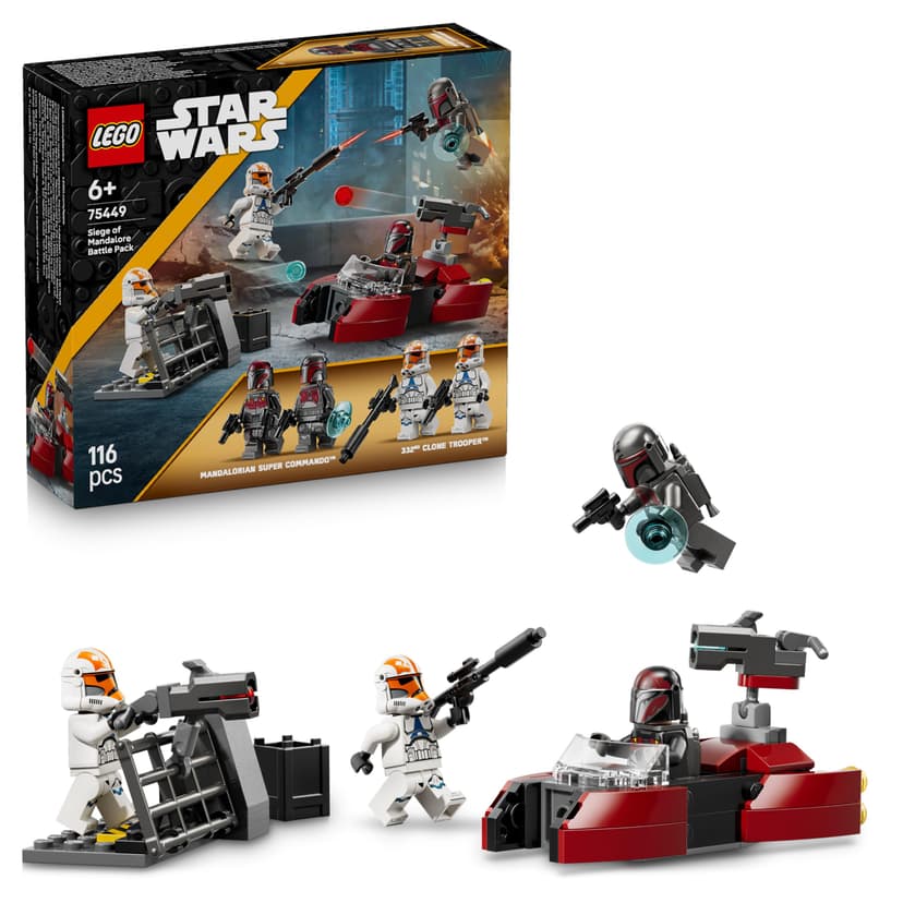 LEGO Star Wars 75449 Pack de Combat Le Siège de Mandalore - Jouet d'action avec Minifigurines de 2 Mandaloriens & 2 Clone Troopers - Speeder & Pistolets Blasters - Cadeau pour Garçon dès 6 Ans & Fans - 1