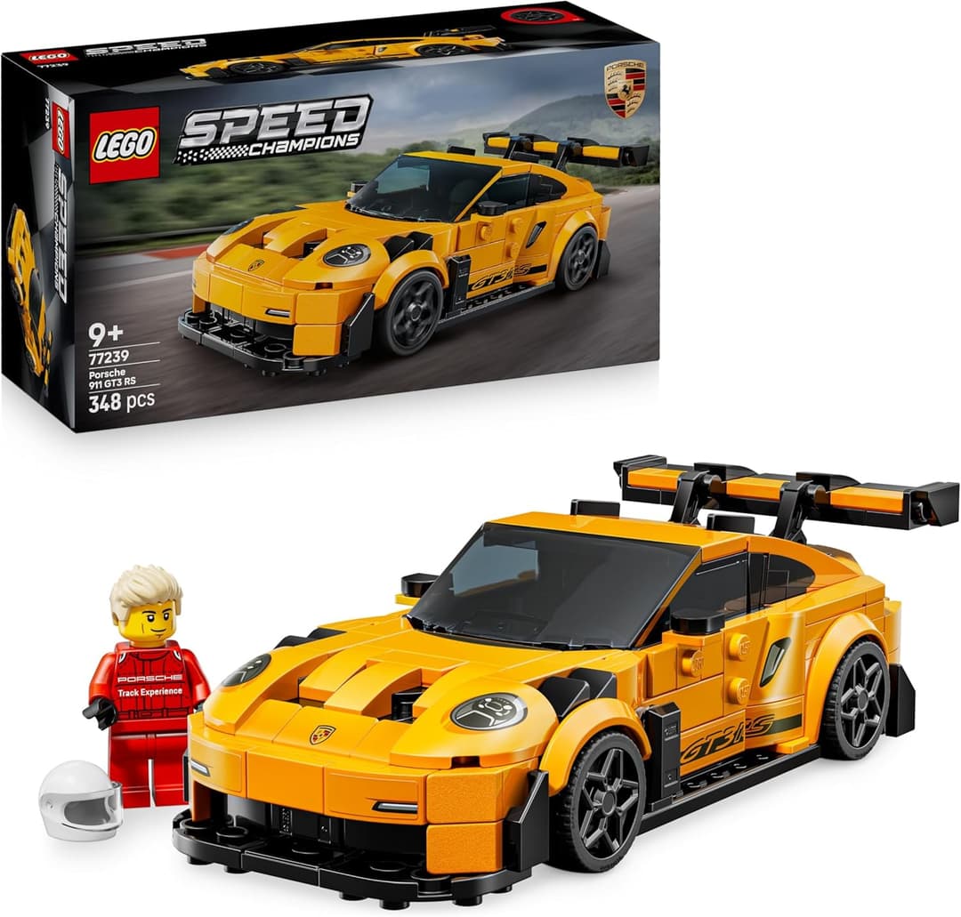 LEGO Speed Champions Porsche 911 GT3 RS Super Car Toy - Car Model Kit with a Driver Minifigure - Birthday Gift for 9+ Year Old Boys - 77239