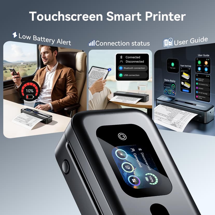 Phomemo M832D Portable Thermal Printer, A4 Touchscreen Bluetooth Inkless Printer for Home & Office, 300dpi Mobile Printers Compatible with Phone & Laptop, Wireless Printers for Business Trip, School - 3