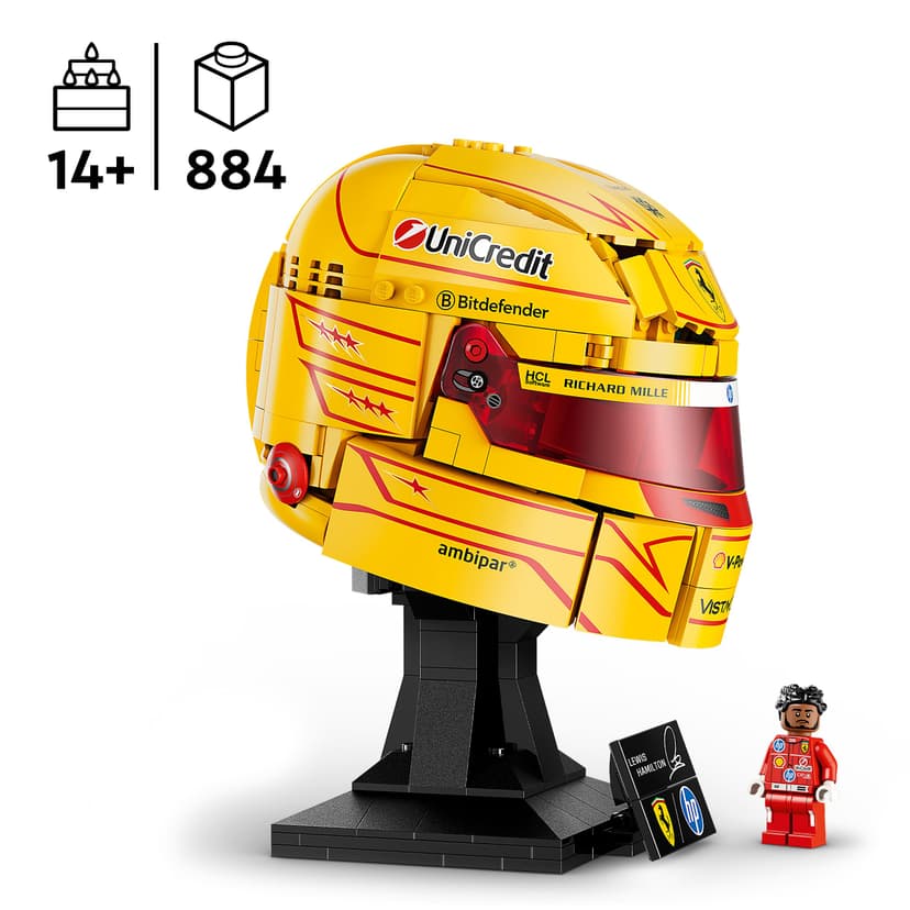 LEGO Editions Scuderia Ferrari HP Lewis Hamilton Helmet - F1 Merchandise - Display Model Kit w/Collectible Minifigure - Gift for 14+ Year Old Boys & Adult Motorsport Fans - 43022 - 2