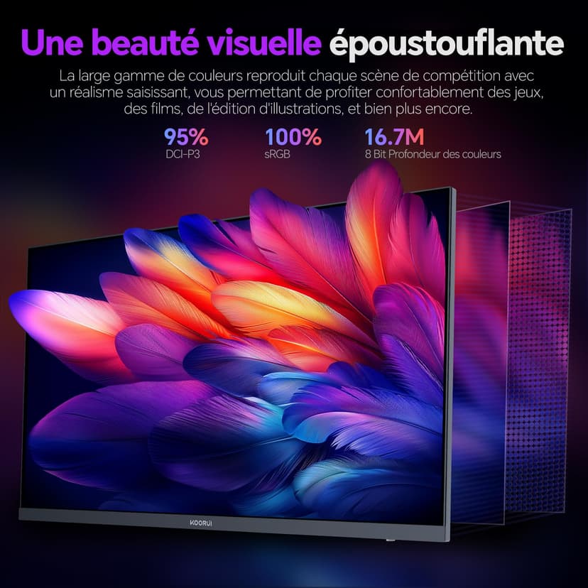 KOORUI G2721P Ecran PC Gamer 27 Pouces - 200Hz IPS QHD 1440P Ecran Gaming, 1ms HDR400 Adaptive Sync, Compatible VESA 75x75mm, HDMI 2.0/DP1.4 - 3