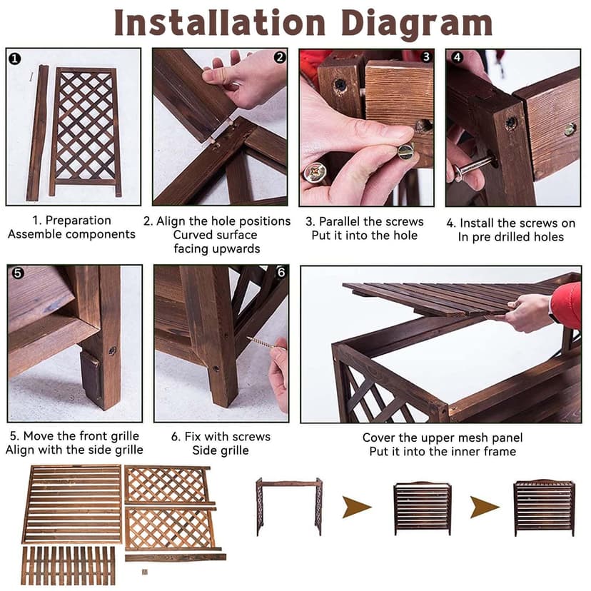 Outdoor Wood Air Conditioner Cover Motor Air Conditioner Wood Anti-Corrosion Cover for Outdoor Wood Waterproof Sun Protection Balcony Pot Holder (86 x 35 x 80 cm) - 7
