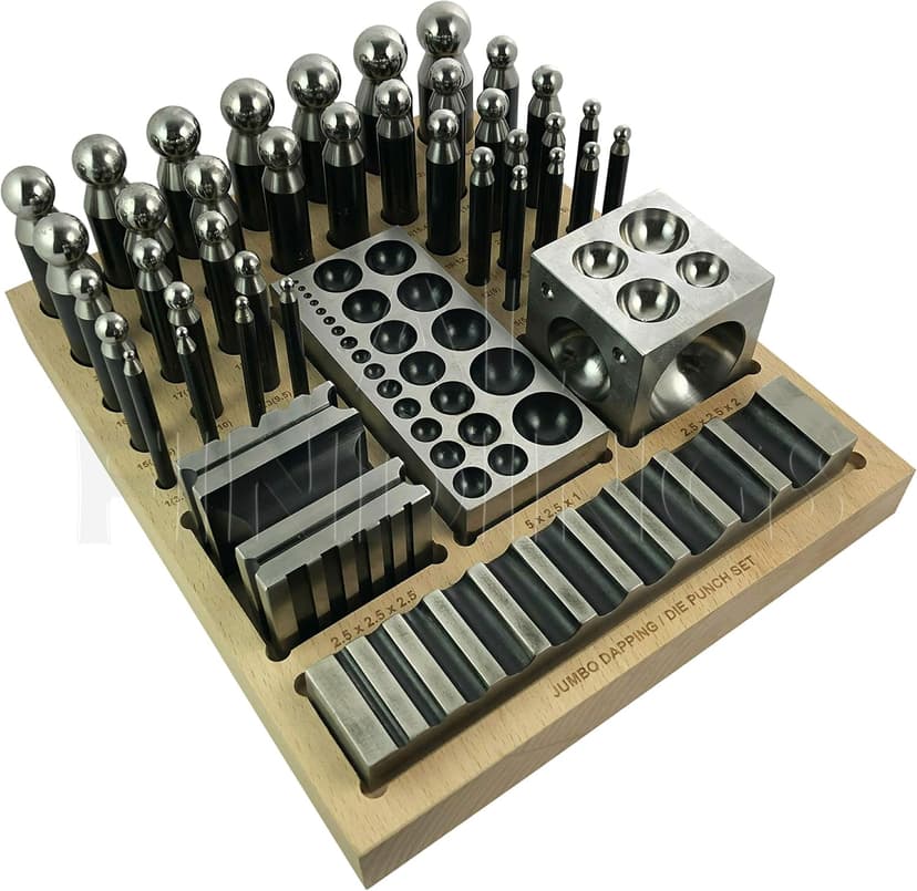 Jewellers Tools 40 pc Jumbo Dapping Block and Punch Set with Steel Grooving/Forming Block, 36 Dapping Punches, 2.5 x 2.5" Steel Cube - 1