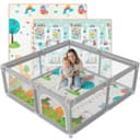 JUPPLIES Parc Bébé Sécurisé avec Tapis 120×120 cm – Aire de Jeu Carrée pour Enfant 6–24 mois, Filet Respirant 360°, Structure Stable Antidérapante, 2 Poignées Incluses - 1