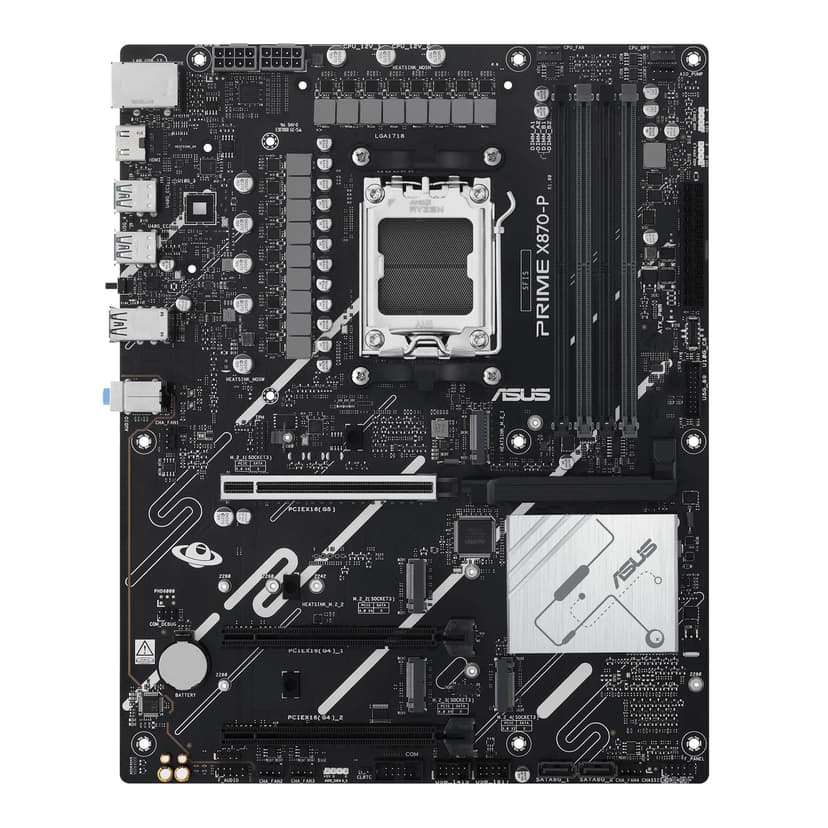 ASUS PRIME X870-P AMD ATX motherboard, 14-2-1(80A) power stages, PCIe 5.0 x16 slot with full support for next-gen graphics cards, four M.2 slots, DDR5 slots, PCIe Slot Q-Release - 3