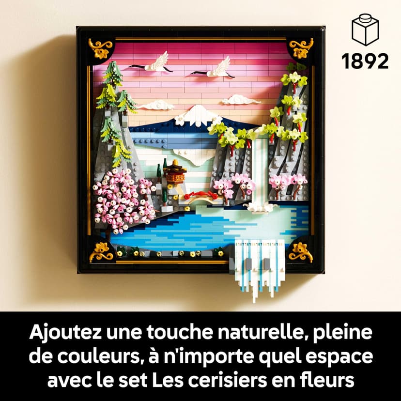 LEGO Art Japanese Cherry Blossom Landscape - DIY Miniature Model Kit for Adults - 3D Wall Art in Shadow Box Frame w/Mount Fuji, Sakura & Textured Waterfall - Gift Idea - 31218 - 2