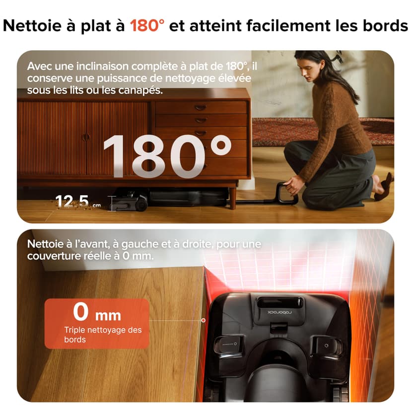 roborock F25 ACE Pro Aspirateur Laveur sans Fil, 25000Pa, JetFoaming Anti-Taches, Brosse Anti-Emmêlement, Design 180° à Plat, Auto-Nettoyage Eau Chaude & Séchage, 60 Min - 5