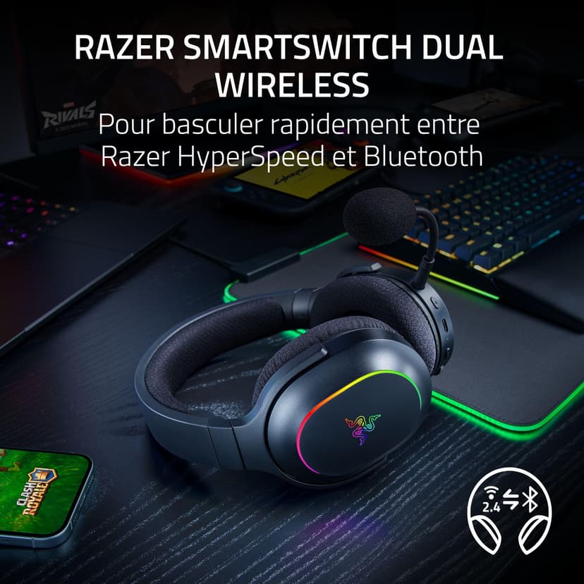 Razer Barracuda X Chroma - Wireless Multi-Platform Gaming Headset with 6 Zone Chroma RGB (SmartSwitch Hyperspeed & Bluetooth, 40mm Drivers, Detachable HyperClear Cardioid Mic) Black - 2