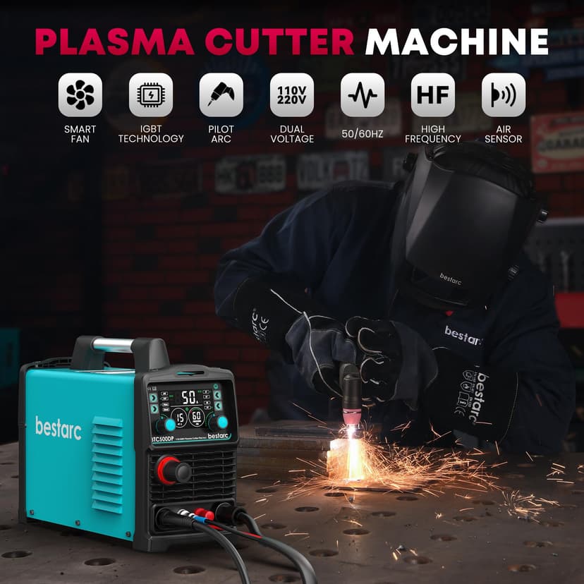 bestarc Plasma Cutter, Pilot Arc [Air Sensor Technology] 110/220V BTC500DP 10th Generation, 50Amps Screen Display Digital Plasma Cutting Machine (BTC500DP 10GEN 110/220V) - 3