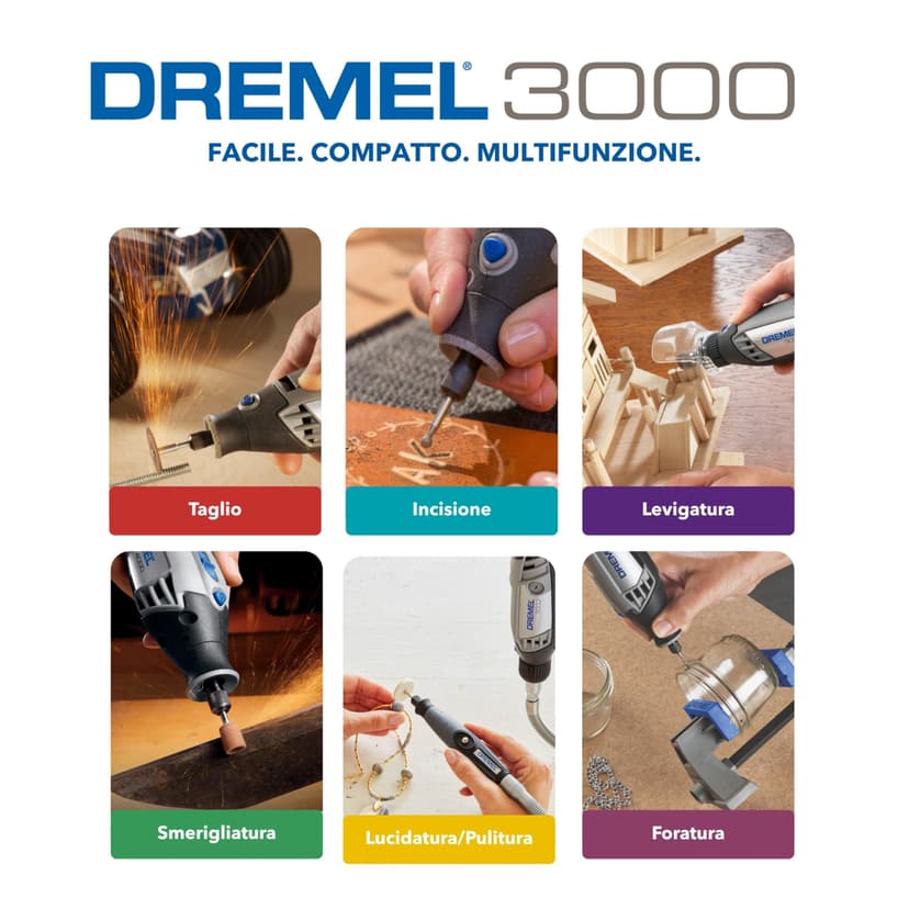 Dremel 3000 Outil Rotatif Multifonction 130W avec 1 Adaptation 25 Accessoires, Vitesse Variable 10000-33000 tr/min pour Découper, Poncer, Percer, Nettoyer, Sculpter, Polir, Graver, Meuler - 3