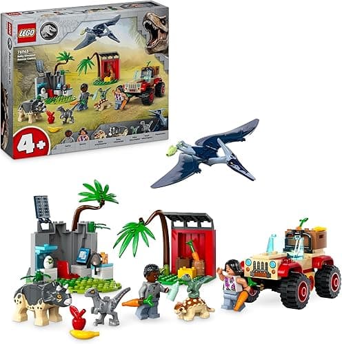 LEGO Jurassic World Baby Dinosaur Rescue Centre Toy for Kids, Mini Triceratops, Ankylosaurus and Velociraptor Dino Figure Toys, Gifts for Boys and Girls Aged 4 Plus 76963