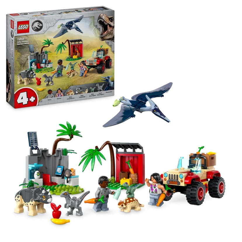 LEGO Jurassic World Baby Dinosaur Rescue Centre Toy for Kids, Mini Triceratops, Ankylosaurus and Velociraptor Dino Figure Toys, Gifts for Boys and Girls Aged 4 Plus 76963 - 1