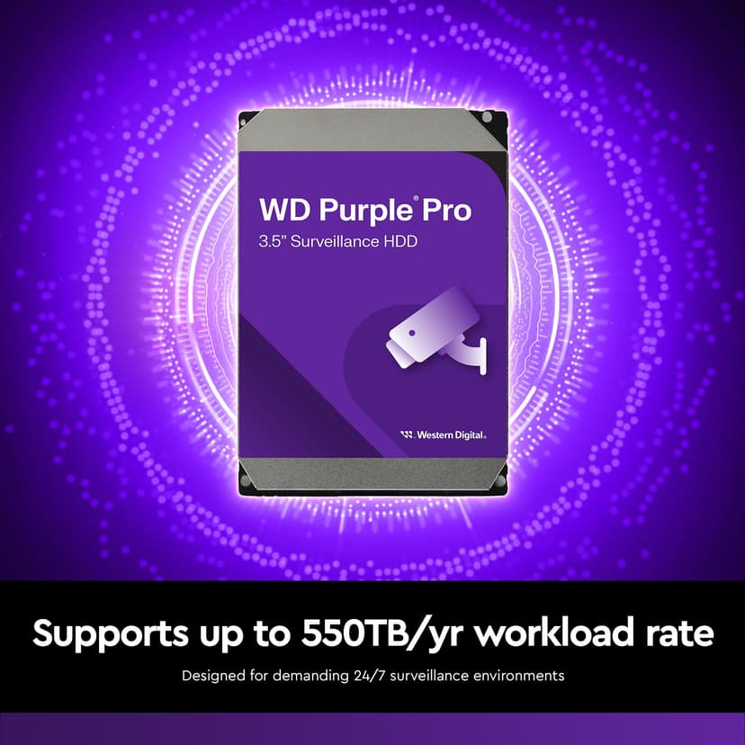 WD Purple Pro 8TB Smart Video 3.5" Internal Hard Drive, AllFrame AI Technology, 7200 RPM, SATA 6 GB/s, 550TB/yr, 256MB Cache - 2