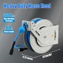 FIXFANS Pressure Washer Hose Reel with Hose, 1/4" x 60ft Retractable, Heavy Duty, Auto Rewind, Wall Mounted, 3600 PSI - 6