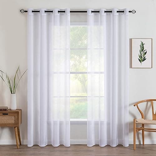 MIULEE 2 Panels Sheer Window Curtains Elegant Window Voile Panels/Drapes/Treatment for Bedroom Living Room 55" Wx96 L Grommet Top White