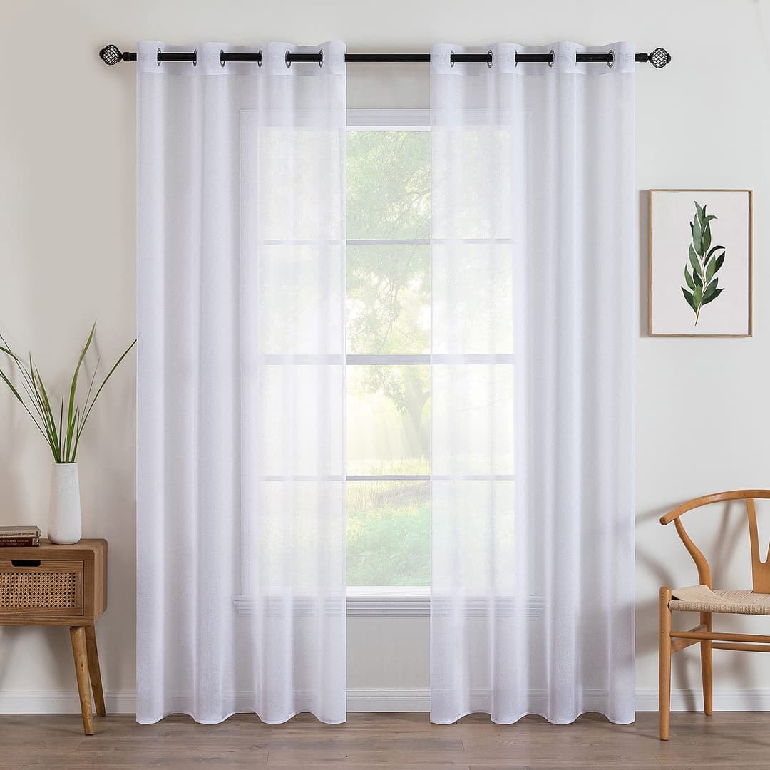 MIULEE 2 Panels Sheer Window Curtains Elegant Window Voile Panels/Drapes/Treatment for Bedroom Living Room 55" Wx96 L Grommet Top White