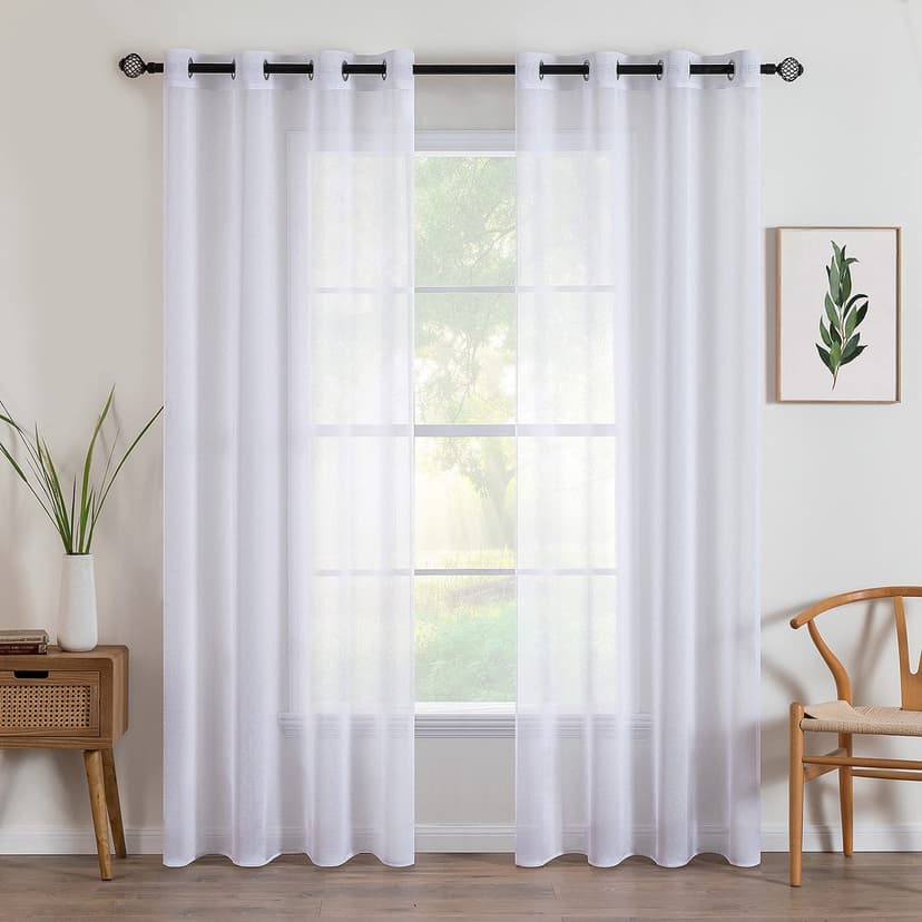 MIULEE 2 Panels Sheer Window Curtains Elegant Window Voile Panels/Drapes/Treatment for Bedroom Living Room 55" Wx96 L Grommet Top White - 1