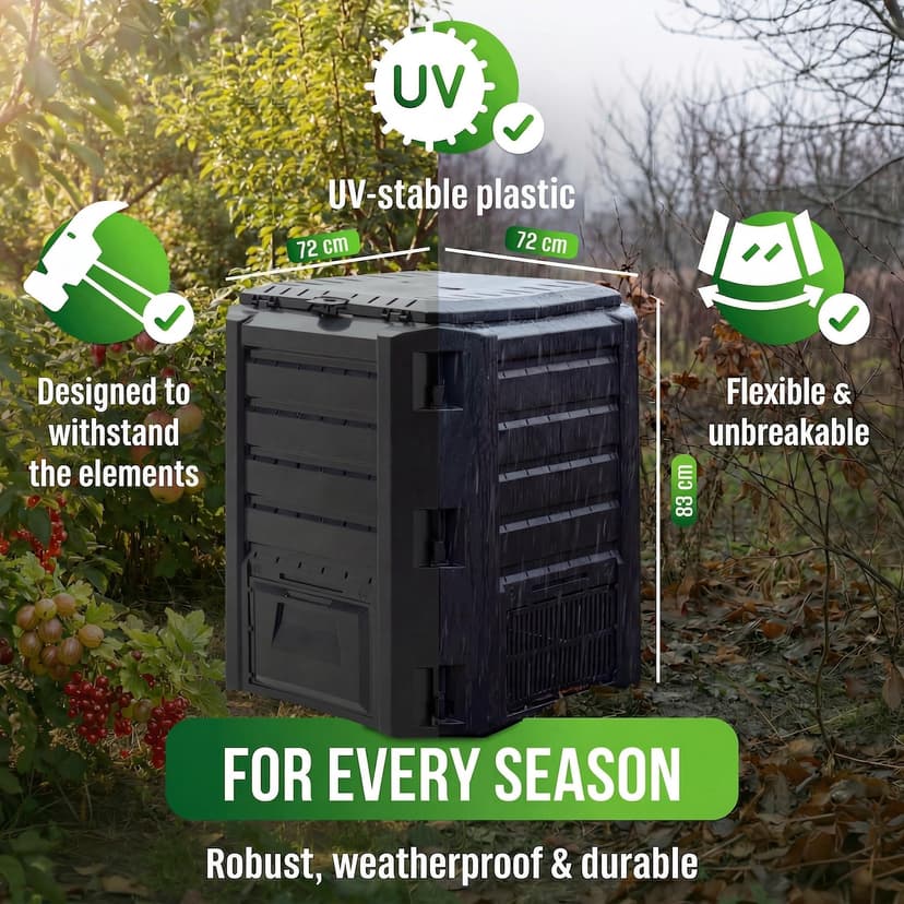 DEUBA® 800L Garden Compost Bin | Composting Organic ECO Waste Converter Box | Recycling Bins | Cleaning Caddy | Food Waste Bin | Dog Food Bin | Worm Farm | Outdoor Compost Garden Storage Box | Black - 4