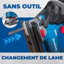 Dong Cheng Scie Sauteuse Sans Fil 18V Sans Balais, Scie Sabre Pendulaire course de 26 mm, 6 Vitesses, Coupe Biseau 0-45°, Double LED & Souffleur - Avec Batterie 4Ah, 6 Lames, Chargeur et Caisse Pro - 9