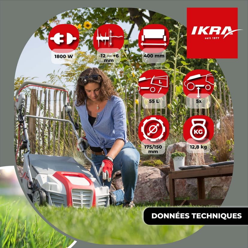IKRA scarificateur aérateur électrique IEVL 1840, largeur de travail 40cm, puissance 1.800 watts, Gris/Rouge - 5