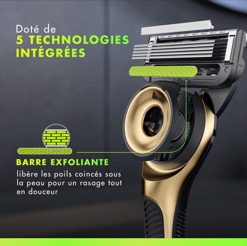 Gillette Labs Champion Gold Edition Men's Wet Razor with Cleaning Element - Includes 1 Handpiece, 1 Spare Blades, and Wall Mount for Easy Bathroom Storage - 6