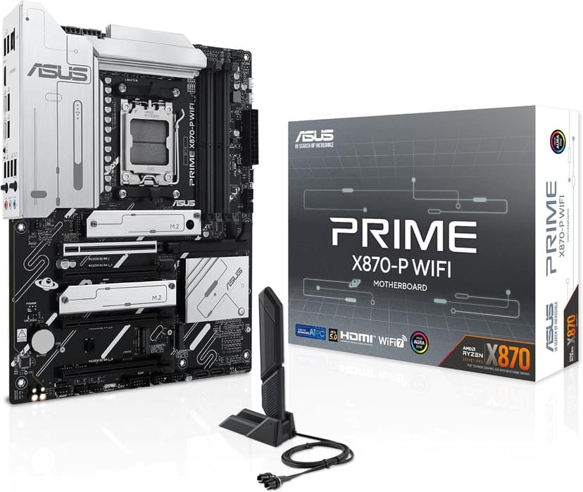ASUS Prime X870-P WiFi – Carte mère Gaming AMD Ryzen AM5 X870 ATX (DDR5, 14+2+1 (80A) DrMOS, PCIe 5.0, 4 x M.2, USB4, HDMI, WiFi 7, Aura Sync RGB) - 1