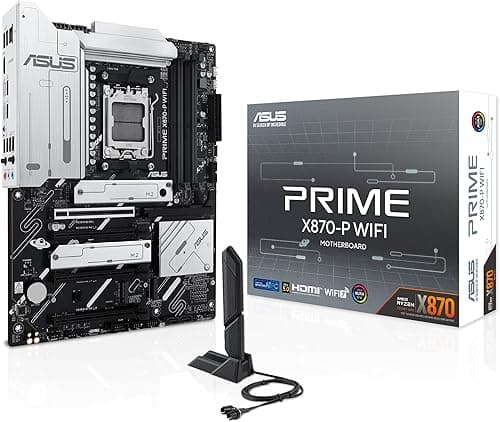 ASUS Prime X870-P WiFi – Carte mère Gaming AMD Ryzen AM5 X870 ATX (DDR5, 14+2+1 (80A) DrMOS, PCIe 5.0, 4 x M.2, USB4, HDMI, WiFi 7, Aura Sync RGB)