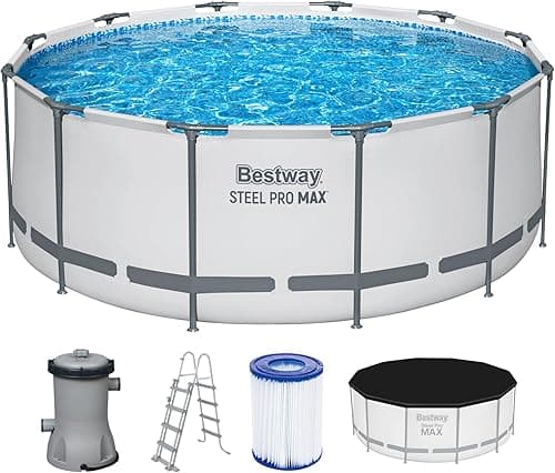 Bestway Steel Pro MAX Frame Pool Complete Set with Filter Pump, Diameter 366 x 122 cm, Light Grey, Round