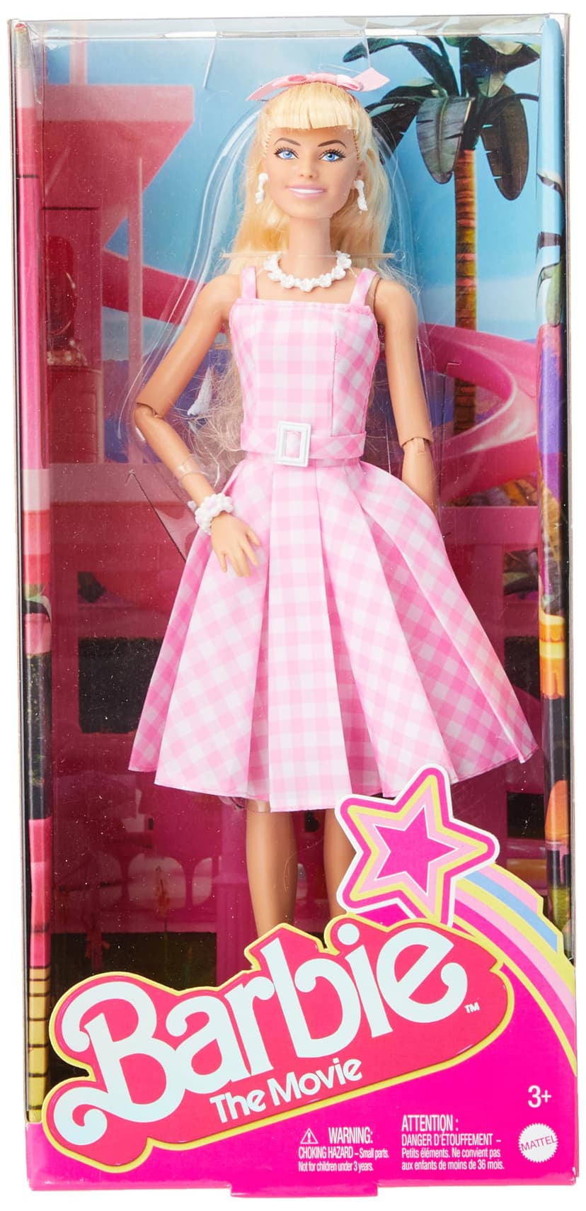 Barbie The Movie Doll, Margot Robbiewith Pink and White Gingham Dress and Daisy Chain Necklace, Toys for Ages 3 and Up, HPJ96 - 4