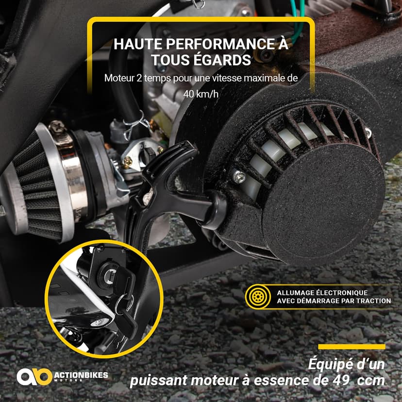 Actionbikes Motors Mini Delta 49 CC Moto-Cross pour Enfants | Freins à Disque - Filtre à air Sport - Échappement Sport - Pneus à air - Pocket Bike - Moto - Motocross - Dirt Bike - Dirtbike (Noir) - 5