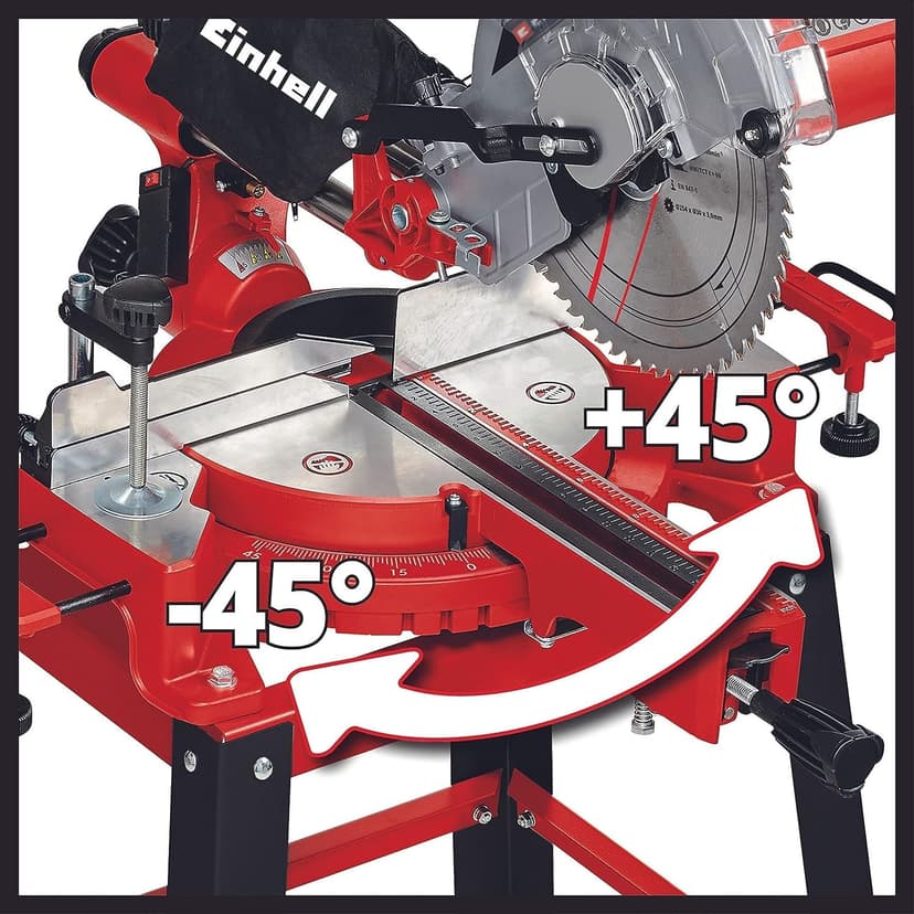 Einhell TC-SM 2531/2 U Pull Miter Saw (1900 W, 4,800 RPM, Ø254 x ø30 mm Saw Blade, Laser, Tilting Saw Head, Including HM Saw Blade), red - 4