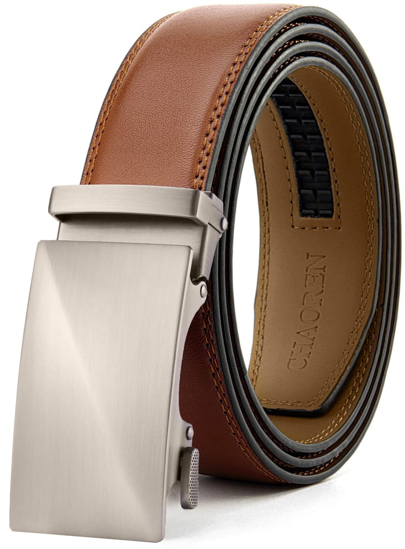 CHAOREN Men's Leather Belt - Automatic Belt Men's Leather 35 mm for Suit and Leisure - Micro-Adjustable Belt Fits Anywhere, black / brown, 32-38W - 1