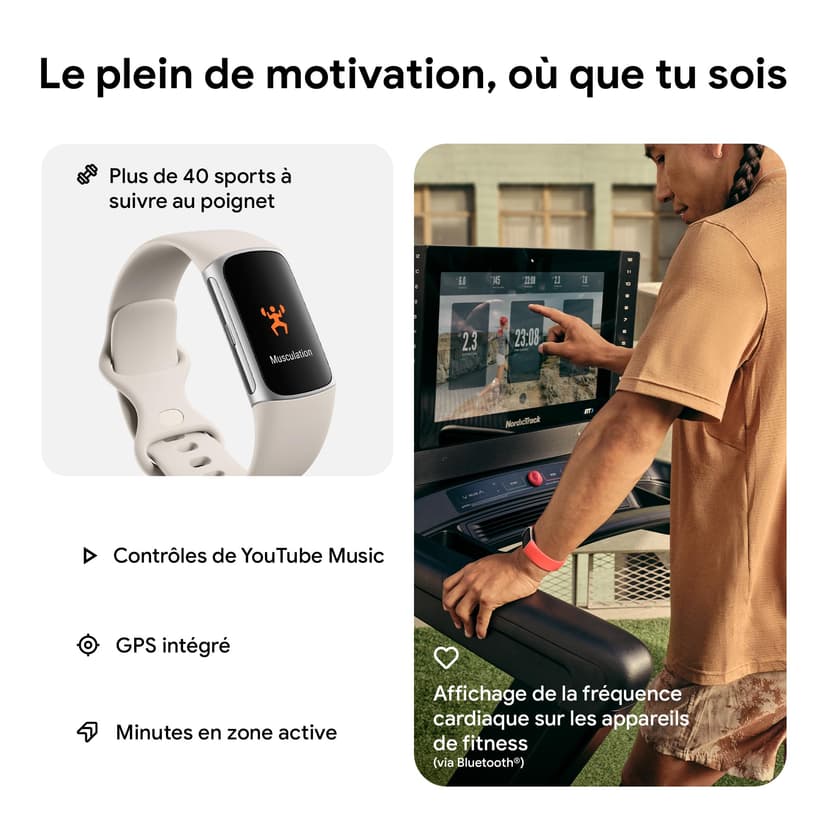 Google Fitbit Charge 6 Bracelet d'activité avec un abonnement de 6 mois à Fitbit Premium inclus, 7 jours d'autonomie de batterie, Google Wallet et Google Maps - 3