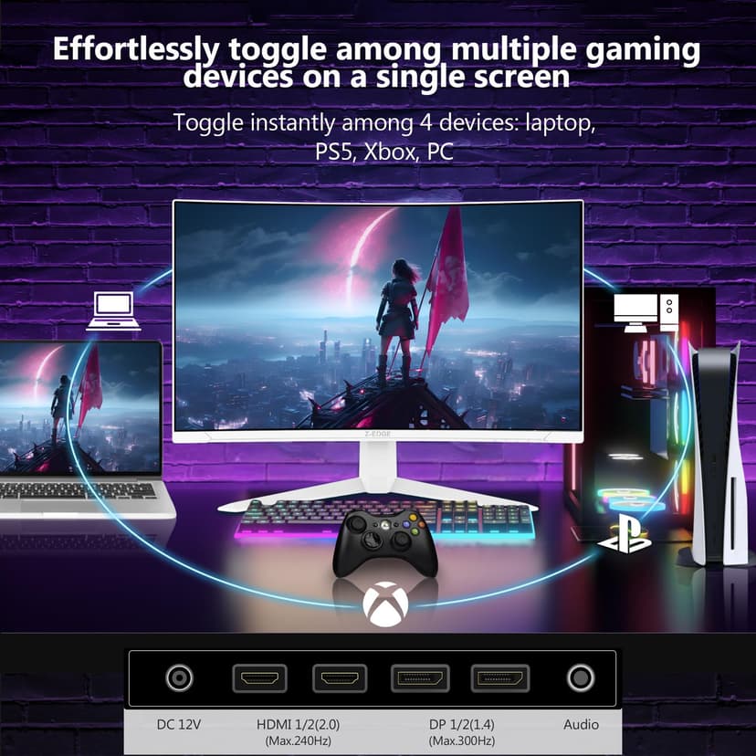 Z-Edge 27 Inch 300Hz Curved Gaming Monitor 1ms MPRT Full HD 1080P, 300cd/m² Brightness, 16:9 VA Panel, FreeSync, HDR10, DisplayPort (300Hz) & HDMI (240Hz), VESA Mountable, White - 8