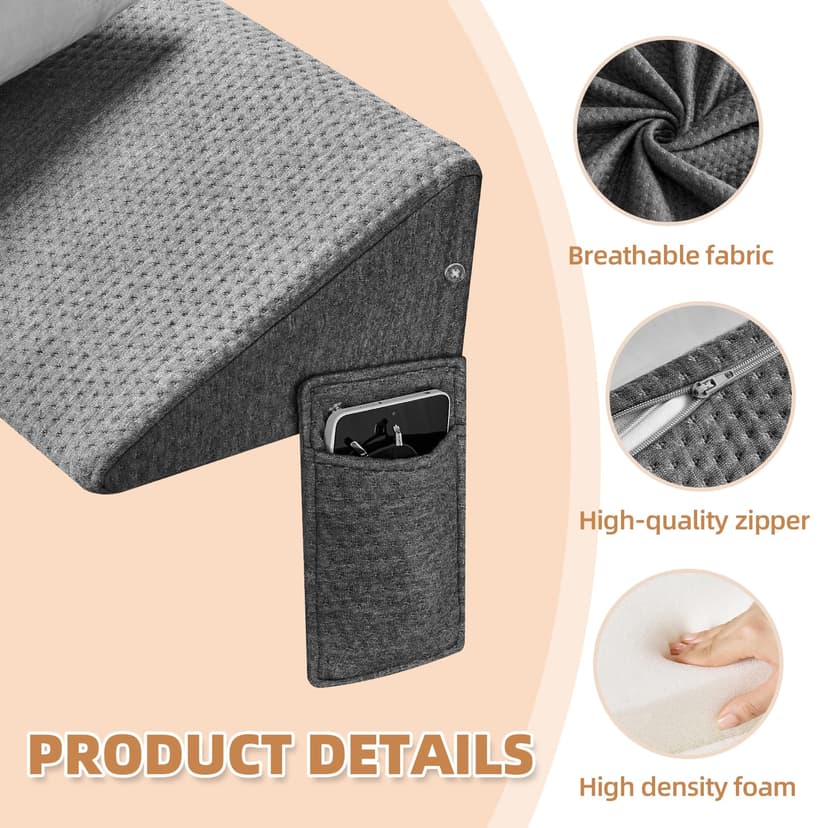 Dorifine Bed Wedge Pillow for Headboard Gap Filler King(76"x6"x10") Mattress Gap Filler(0-8") Bed Wedge for Headboards Gaps Between Your Headboard and Mattress,Headboards Pillow,Grey - 5