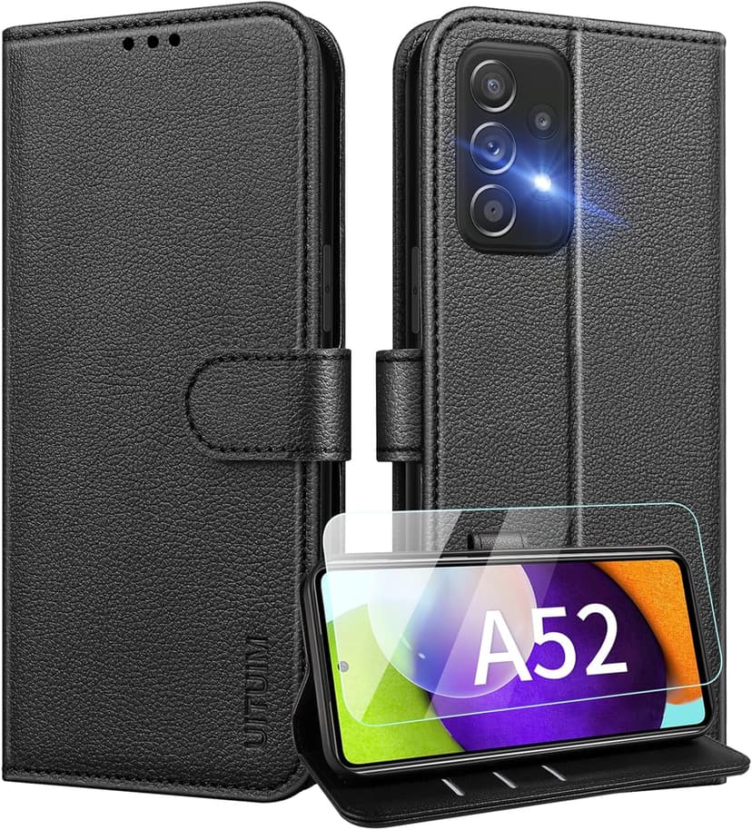 UITUIM Mobile Phone Case for Samsung Galaxy A52 5G / A52s 5G / A52 4G Flip Case Leather Case with Tempered Glass Screen Protector Flip Case Cover Foldable Protective Mobile Phone Case for Samsung A52s - 1