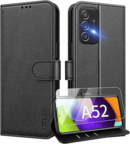 UITUIM Mobile Phone Case for Samsung Galaxy A52 5G / A52s 5G / A52 4G Flip Case Leather Case with Tempered Glass Screen Protector Flip Case Cover Foldable Protective Mobile Phone Case for Samsung A52s