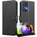 UITUIM Coque pour Samsung Galaxy A52 5G / A52s 5G / A52 4G Coque Etui Portefeuille Cuir avec Verre Trempé Protection Écran Porte Carte Rabat Clapet Flip Case Étui Cover Housse Etui Coque,Noir - 1