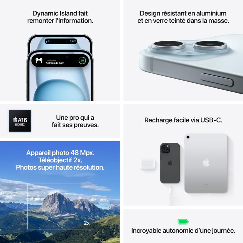 Apple iPhone 15 (128 Go) - Bleu - 5