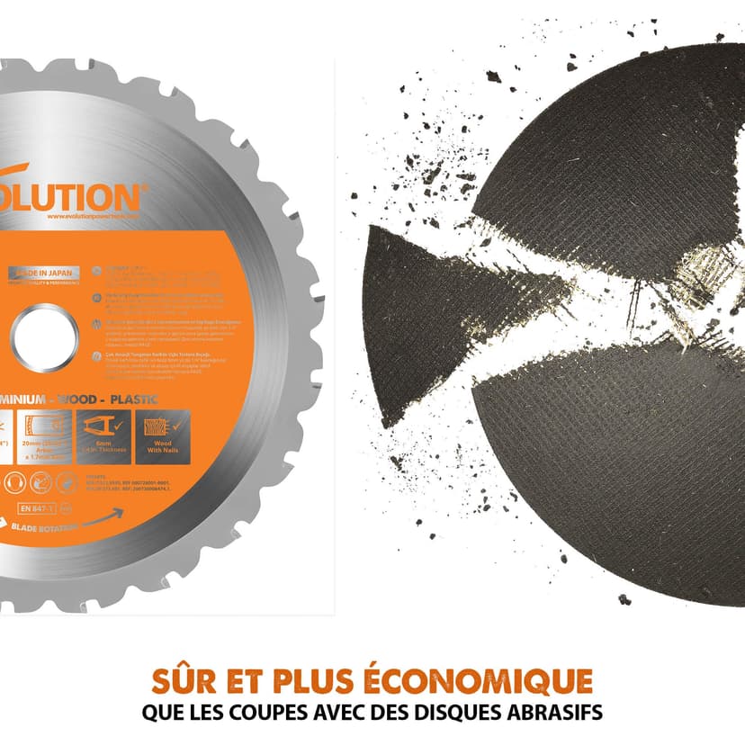 Evolution Power Tools Rage 4 Chop Saw 0˚-45˚ Mitre Angles Multi-Purpose Multi-Material Cutting Cuts Wood, Plastic, Metal & More, 3 Year Warranty Included & TCT Blade Included 185 mm (230 V) - 8