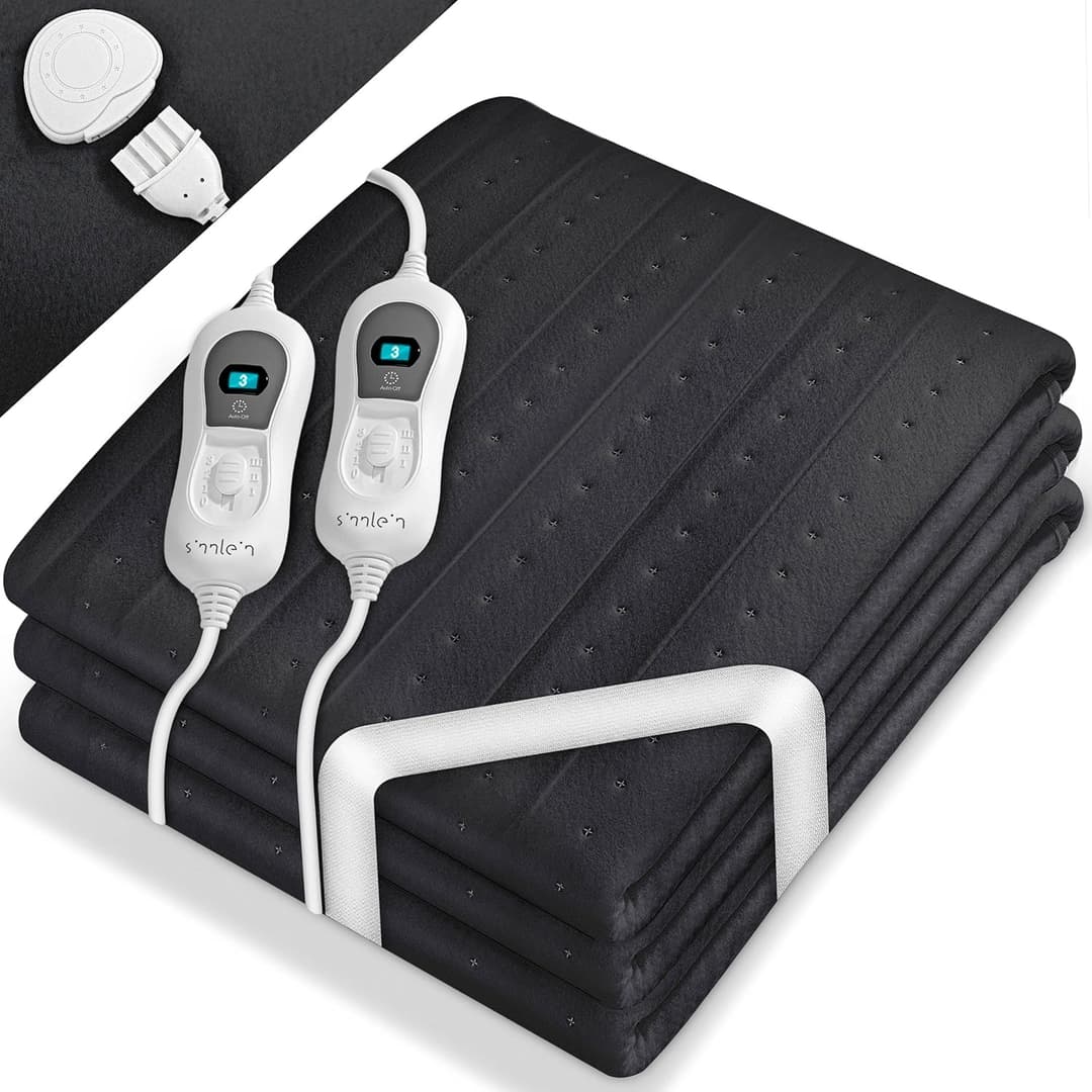 sinnlein Electric Heated Mattress Topper with Automatic Shut-Off | Thermal Blanket | Adjustable to 3 Temperature Levels | Soft Fleece (160 x 140 cm, Anthracite - No Pattern)