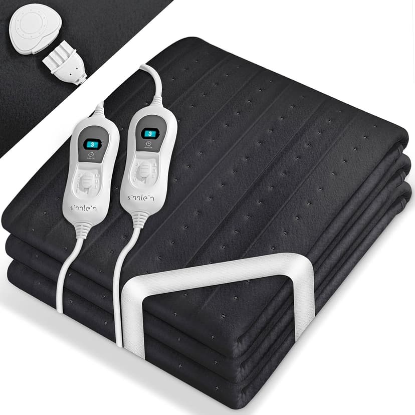 sinnlein Electric Heated Mattress Topper with Automatic Shut-Off | Thermal Blanket | Adjustable to 3 Temperature Levels | Soft Fleece (160 x 140 cm, Anthracite - No Pattern) - 1
