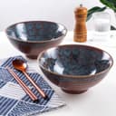 1200ml Ceramic Ramen Bowl Set of 2 Japanese Noodle Bowls with Spoons and Chopsticks, Peacock Tail - 6